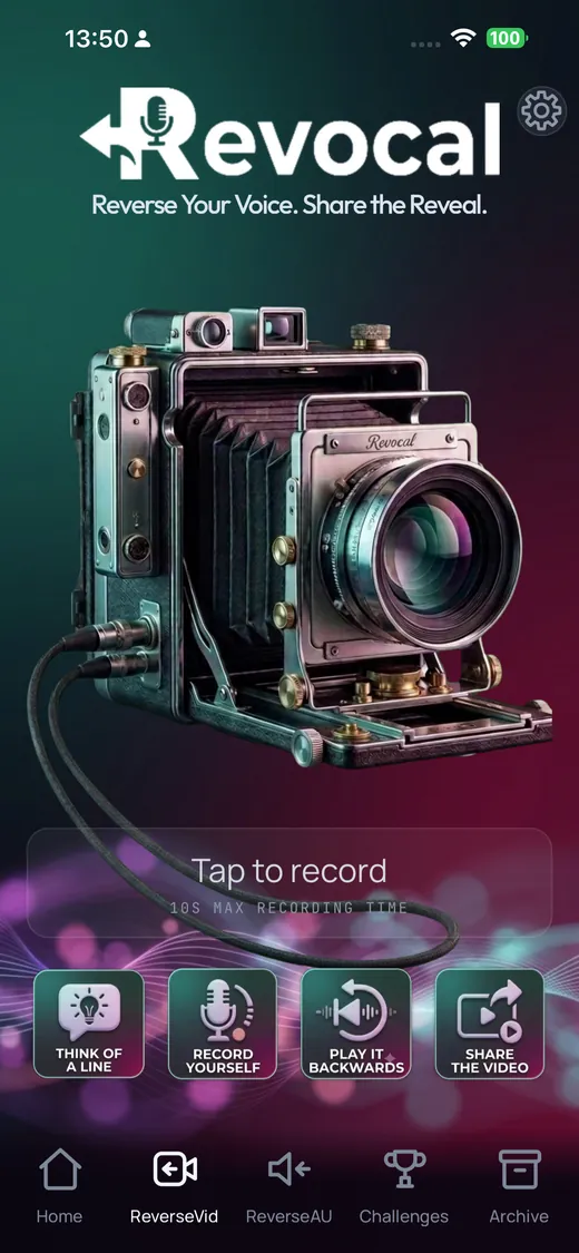 ReverseVid screen: tap to record a reversed video