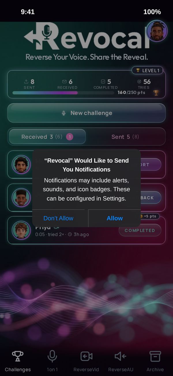 The iPhone notifications question over the Challenges tab